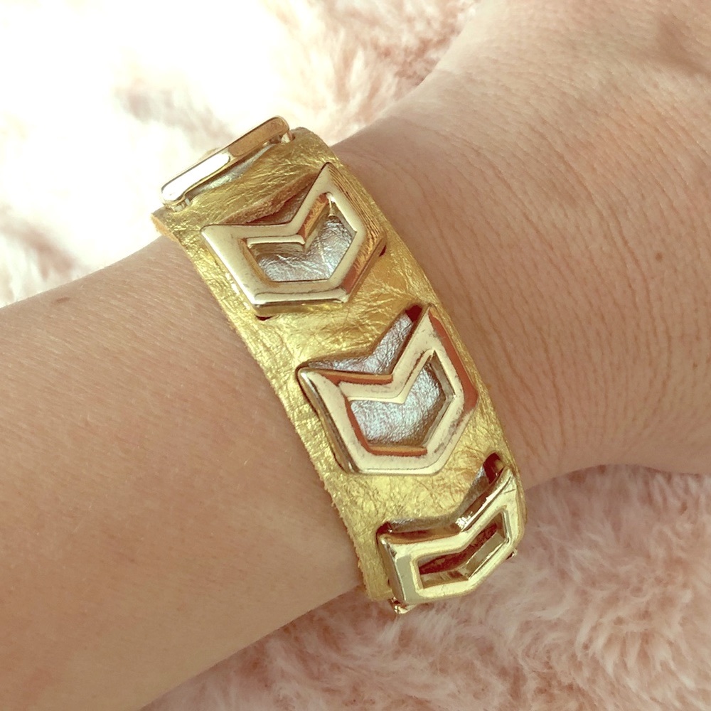 Leather chevron bracelet.